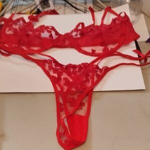 Chic Red Lace Bra Set